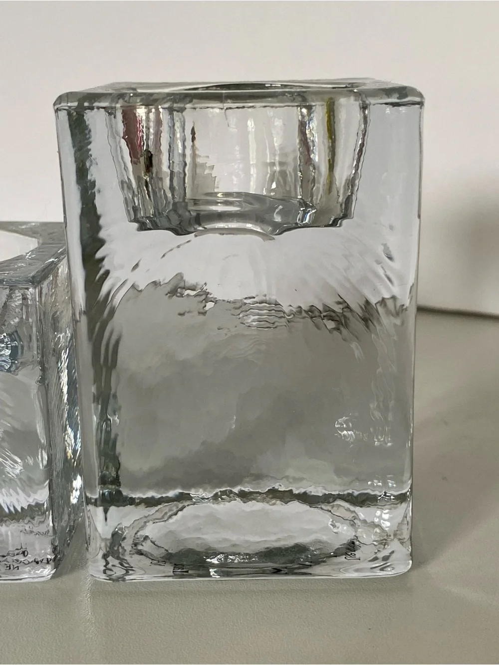 Pottery Barn Square Tealight Candle Holders Vintage Set Of 2 Recycled Glass EUC